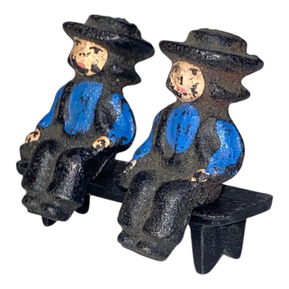 Vintage John Wright Cast Iron Amish 2 Boys on Bench 1997 Hand Painted Figurines - Picture 2 of 11